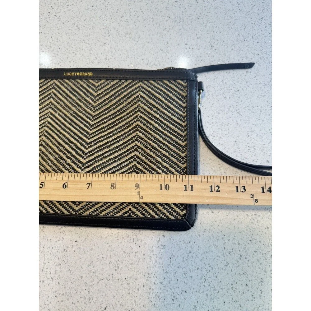 Lucky Brand Clutch Chevron Black Brown Leather Trim Bag Purse Boho Wristlet